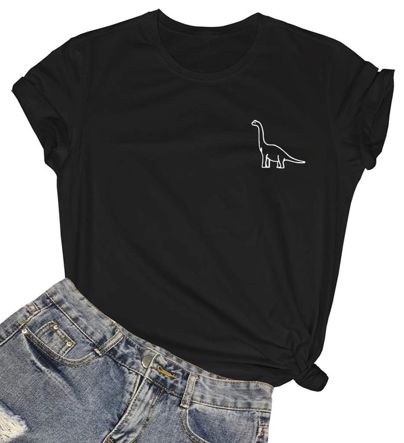 ROSEPARK Women Dinosaur Graphic Tee Teen Girl Cute T Shirt Black XX-Large - Image 1